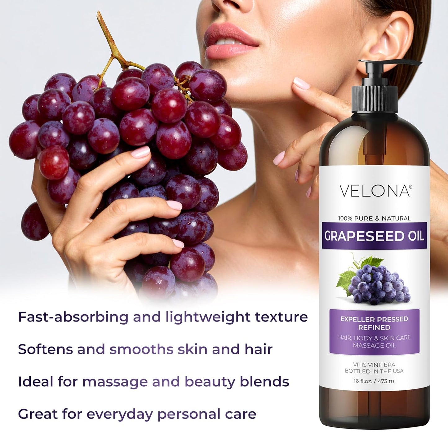 Grapeseed Oil - 100% Pure Natural Carrier Oil for Skin, Face, Body & Hair Care - 64 fl oz