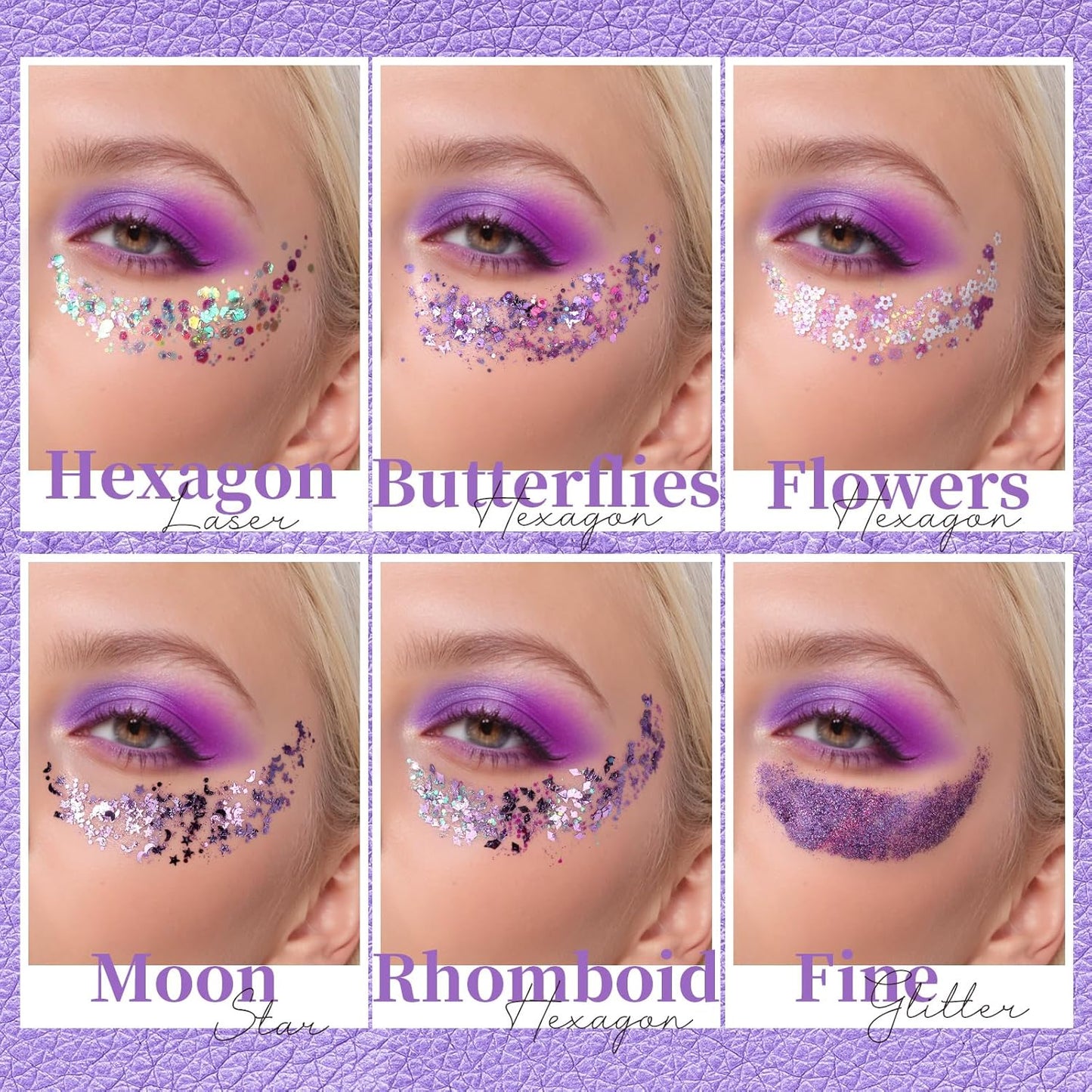 Teenitor Face Glitter Body Glitter, Clear White Body Glitter Gel, Hair Glitter Gel, 6 Shapes Rave Glitter, Mermaid Sequins Makeup Glitters Face Paint, Chunky Sparkling Glitter Gel for Women
