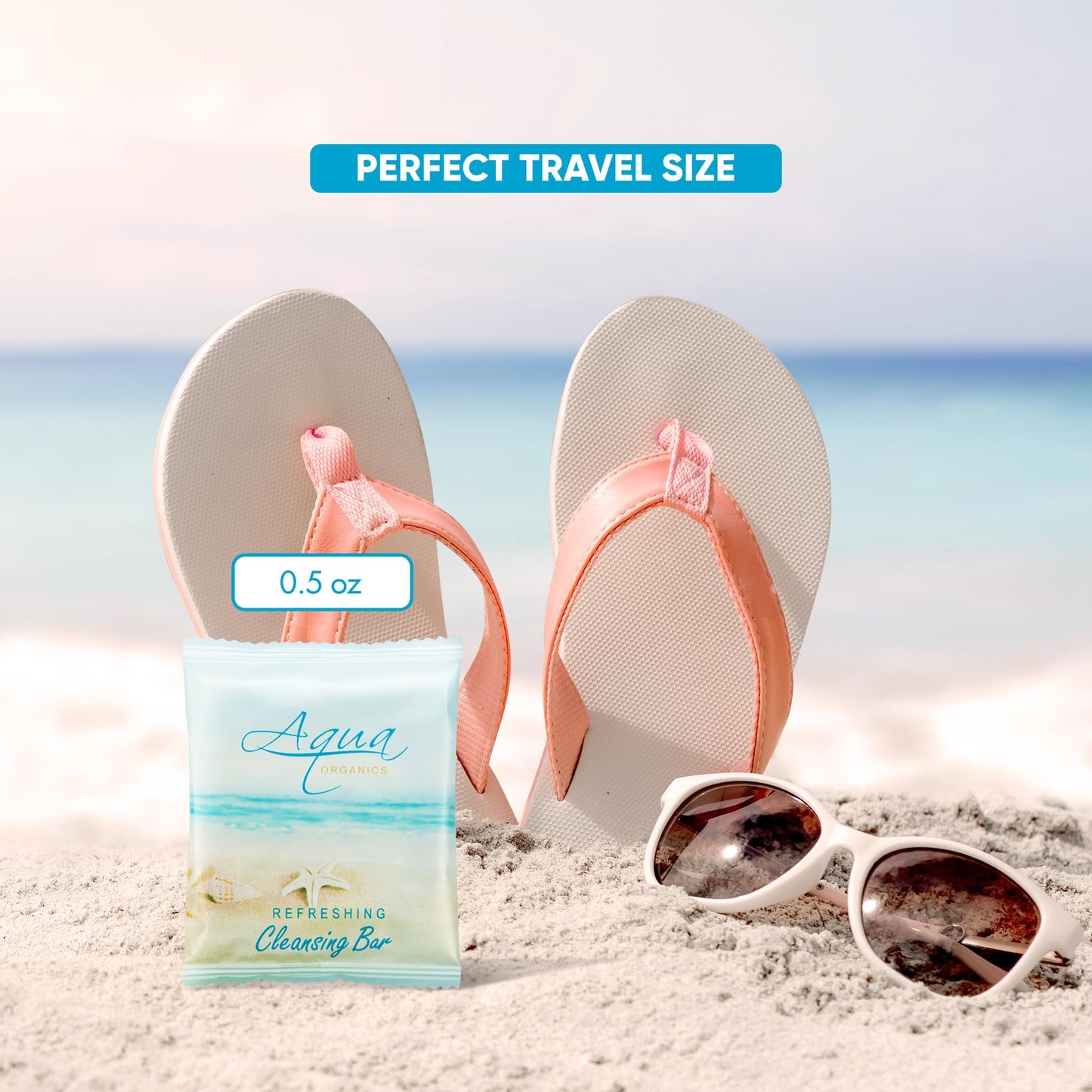 1-Shoppe All-in-Kit Aqua Organics Bar Soap, Travel Size Beach Hotel Amenities, 0.5 oz (Case of 100)