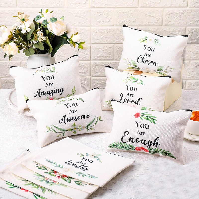 Irenare 30 Pcs Inspirational Cosmetic Bags Bulk Motivational Quote Floral Canvas Makeup Zipper Pouch, Church Mothers Day Gifts for Women Christian Appreciation Gifts for Mom Friends Coworkers Employee