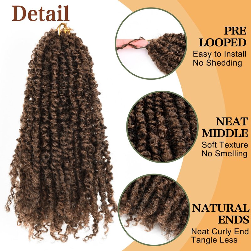 Yanky Twist Crochet Hair - 10 Inch Ombre Brown Spring Twists | 8 Packs Synthetic Braids with Curly Ends