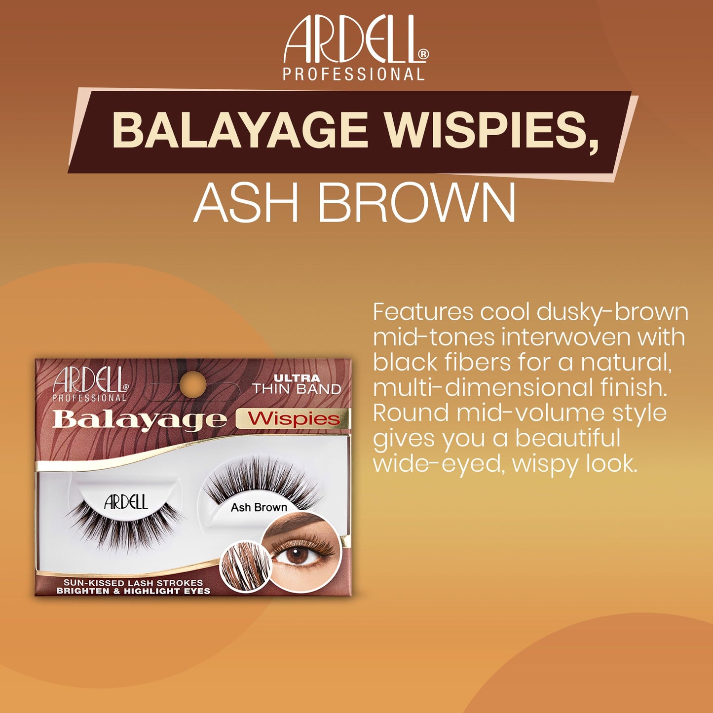 Ardell Balayage Wispies False Eyelashes - Ash Brown, False Lashes Natural Wispy Lashes with Ultra Thin Band for Gradient Lash Effect, 4 Pack