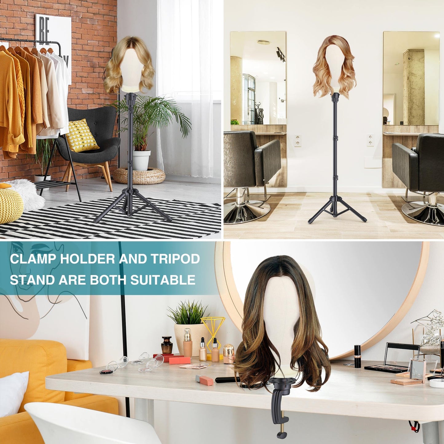 Retbtnm Wig Stand with Head 50 Inches, Wig Head Stand with 22 Inches Mannequin Head, Height Adjustable Metal Tripod Wig Stand, Manikin Head Set for Wigs Display Making Hair Weave and Styling