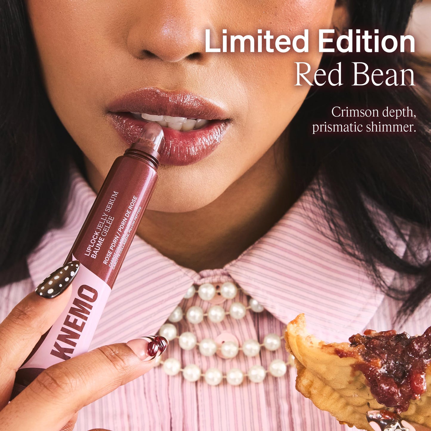 KNEMO LipLock Jelly Serum for Dry Lips, Long-Lasting Hydration & Plumping Gloss with Rose PDRN, Carrot Collagen, Pillow Peptide, Moisturizing Tinted Lip Balm (Red Bean)