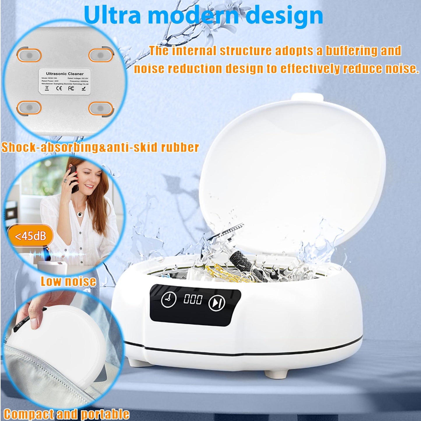 YINPAD Ultrasonic Retainer Cleaner Machine,48 kHz Ultrasonic Cleaner,700ML Portable Ultrasonic Cleaner for Braces, Mouth Guards, Aligner, Toothbrush, Glasses, Jewelry(White)