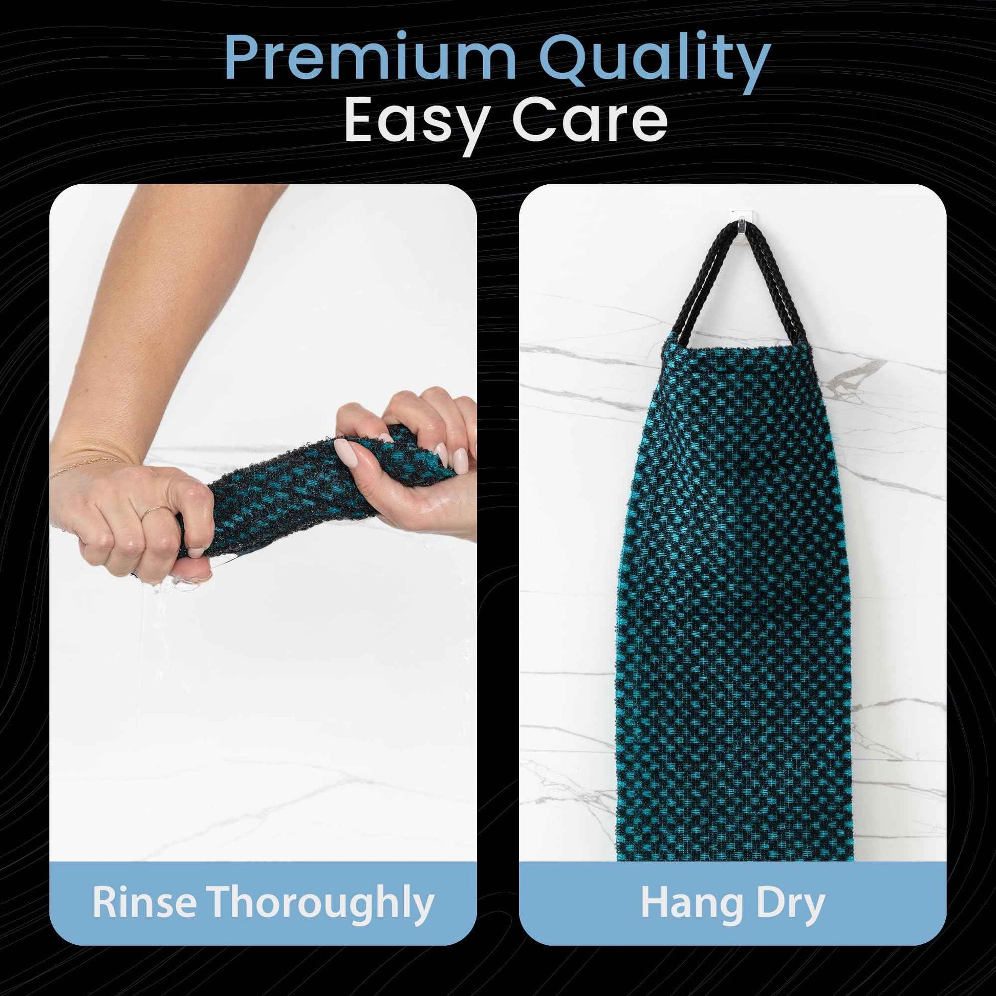 Japanese Exfoliating Washcloth for Back & Body - Charcoal & Silver Ion Exfoliating Towel with Handles - Two-Sided Gentle Exfoliation & Deep Cleansing Soft Body Wash Cloths for Shower - Green