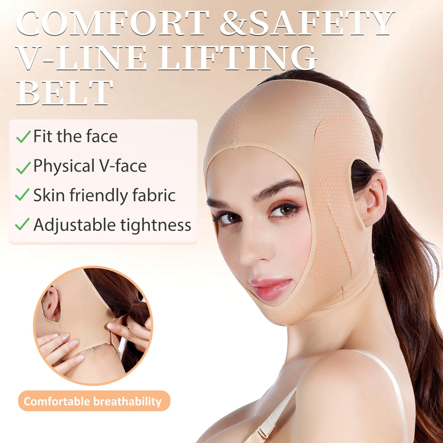 FABLESMODA Chin Strap for Sleeping Adjustable V Line Lifting Mask for Women,Neck and Chin Compression Garment Wrap Comfortable and Breathable Jaw Strap for Sleep