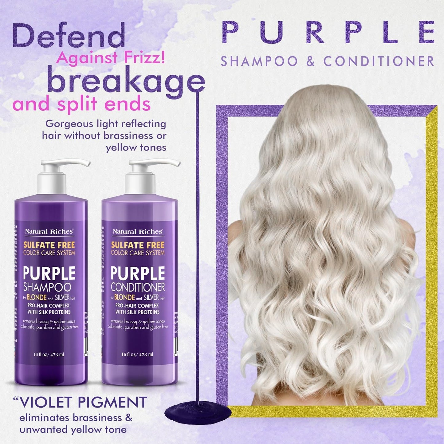 Purple Shampoo and Conditioner Set - Sulfate-Free, Color-Safe Formula for Blonde, Silver & Gray Hair | 16 fl oz Each