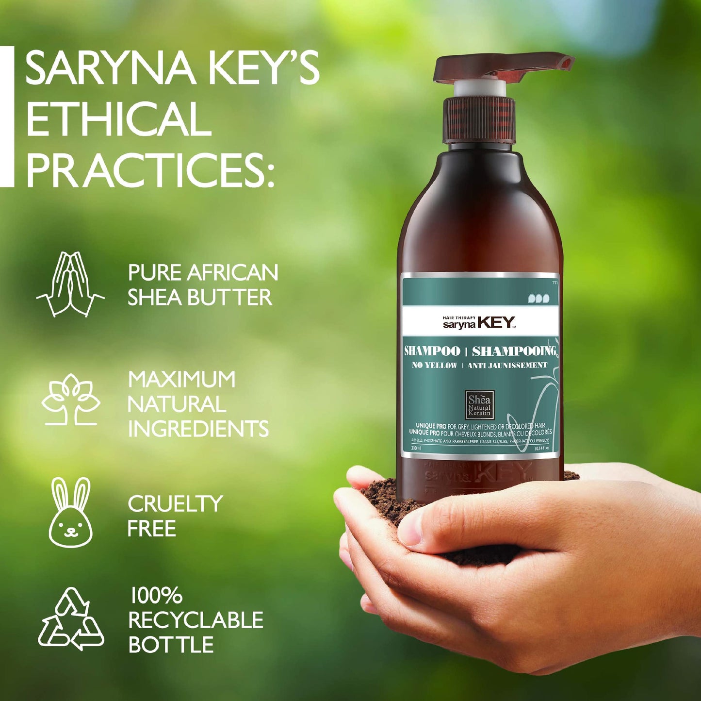Saryna Key No Yellow Shampoo with Shea Butter – Purple Toning Shampoo for Blonde, Gray & Bleached Hair, Neutralizes Brassy Yellow Tones, Hydrating Color Care (300ml)
