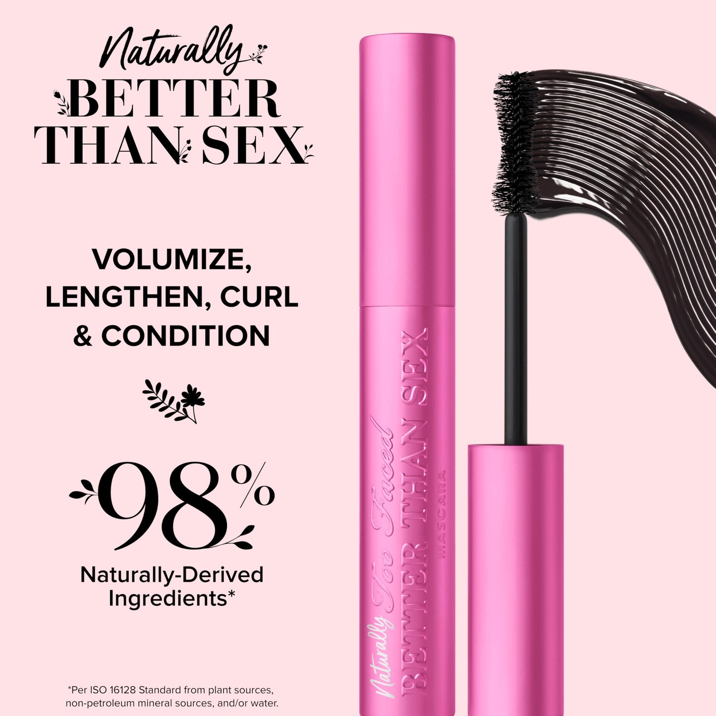 Too Faced Naturally Better Than Sex Mascara | Volumizing and Lengthening Mascara with Bamboo Fibers + Goji Berry, Nourishing for Sensitive Eyes, Vegan, Cruelty-Free Eye Makeup, Black, 0.27 Fl Oz