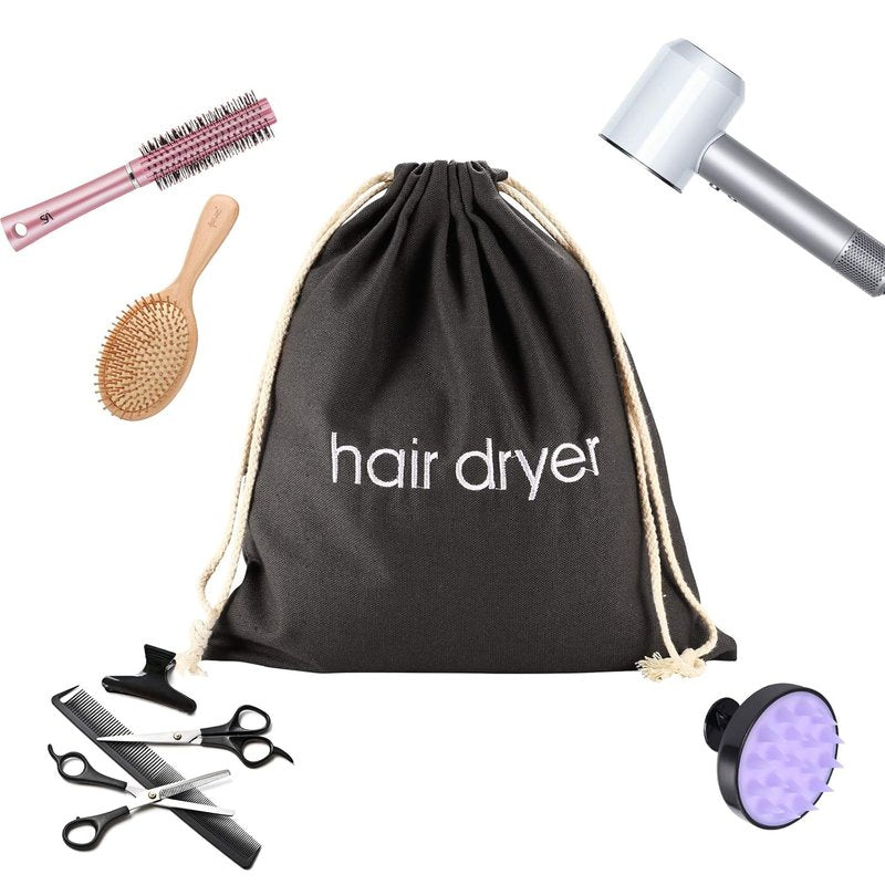 Hair Dryer Bags - Drawstring Storage Container for Travel & Bathroom | 8 Pack - Grey
