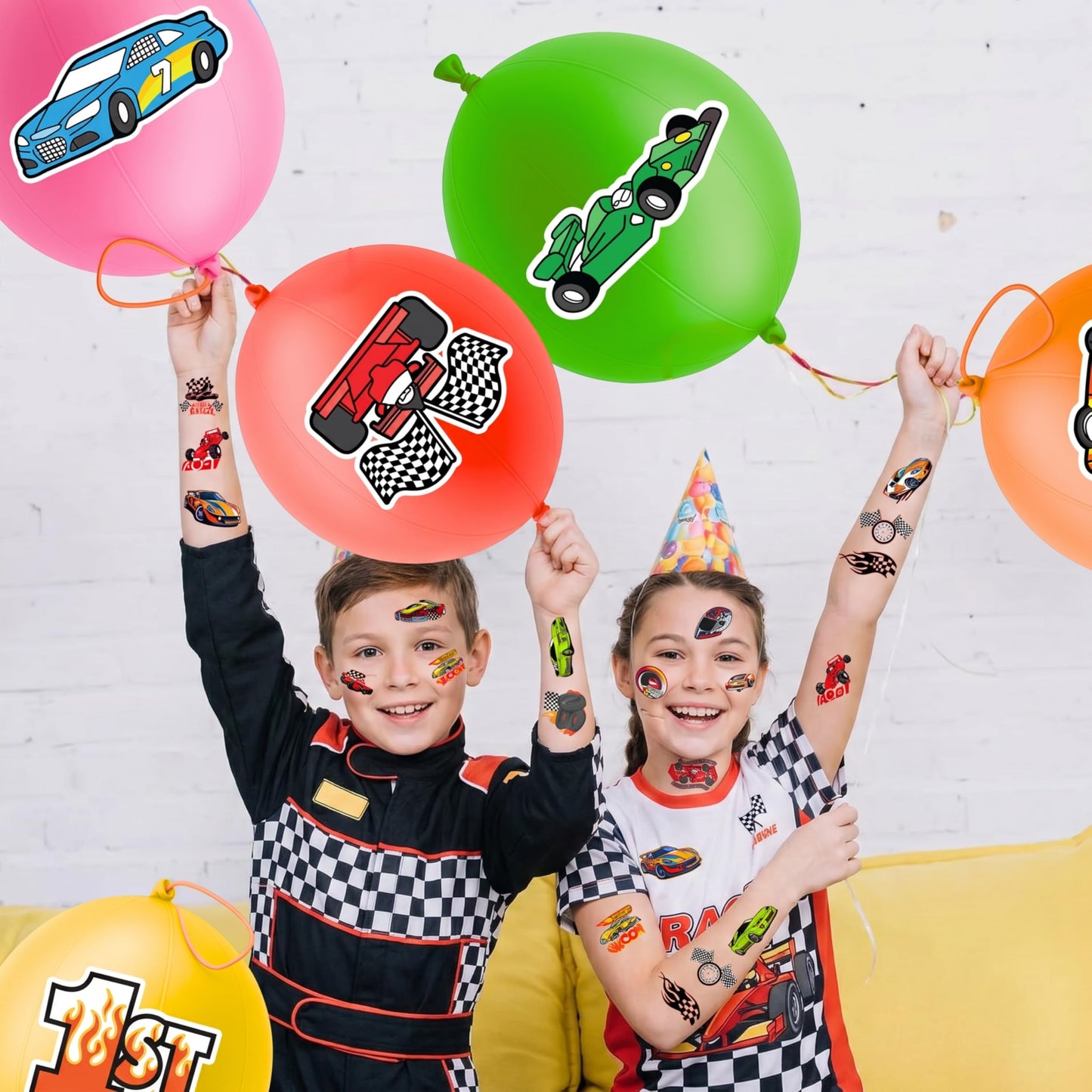 72PCS Race Car Party Favors for Kids - Car-Themed Party Supplies with 48 Pre-cut Temporary Tattoos & 24 Punch Balloons, Birthday Gifts, Goodie Bag Fillers, Classroom Rewards & Decorations