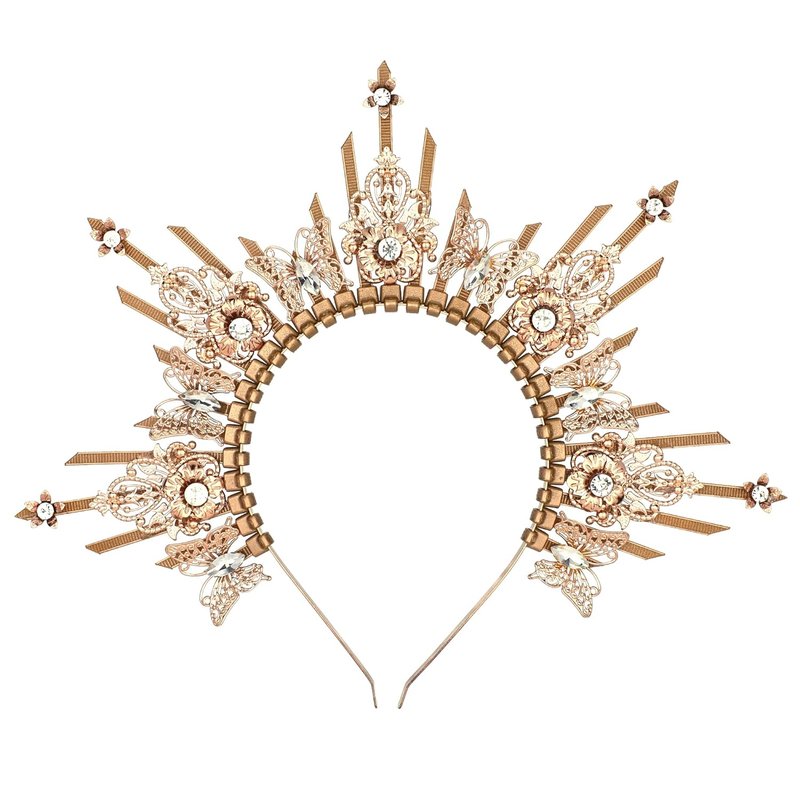 Sunburst Spiked Halo Crown - Handmade Virgin Mary Goddess Headpiece for Weddings, Cosplay & Festivals | Unique Fantasy Design