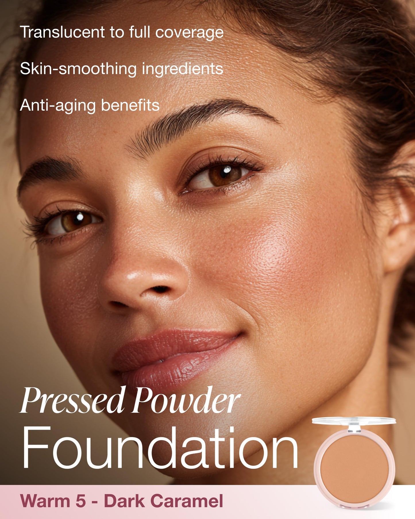 Mineral Fusion Pressed Powder Foundation - Matte Finish Face Powder for Tan Skin with Golden Undertones - Age Defying Foundation Makeup - Talc Free, Hypoallergenic, Cruelty-Free (Warm 5)