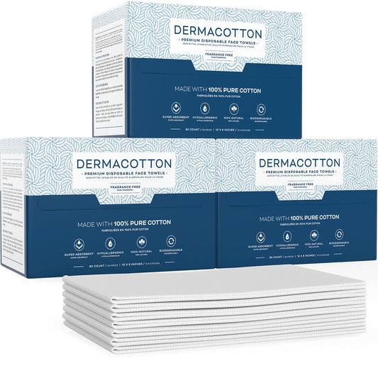Dermacotton 100% Pure Cotton Face Towels – 240 Count Large Disposable Wash Cloths for Face Washing, Makeup Removal & Acne Care | Ultra Soft, Hypoallergenic & Fragrance-Free