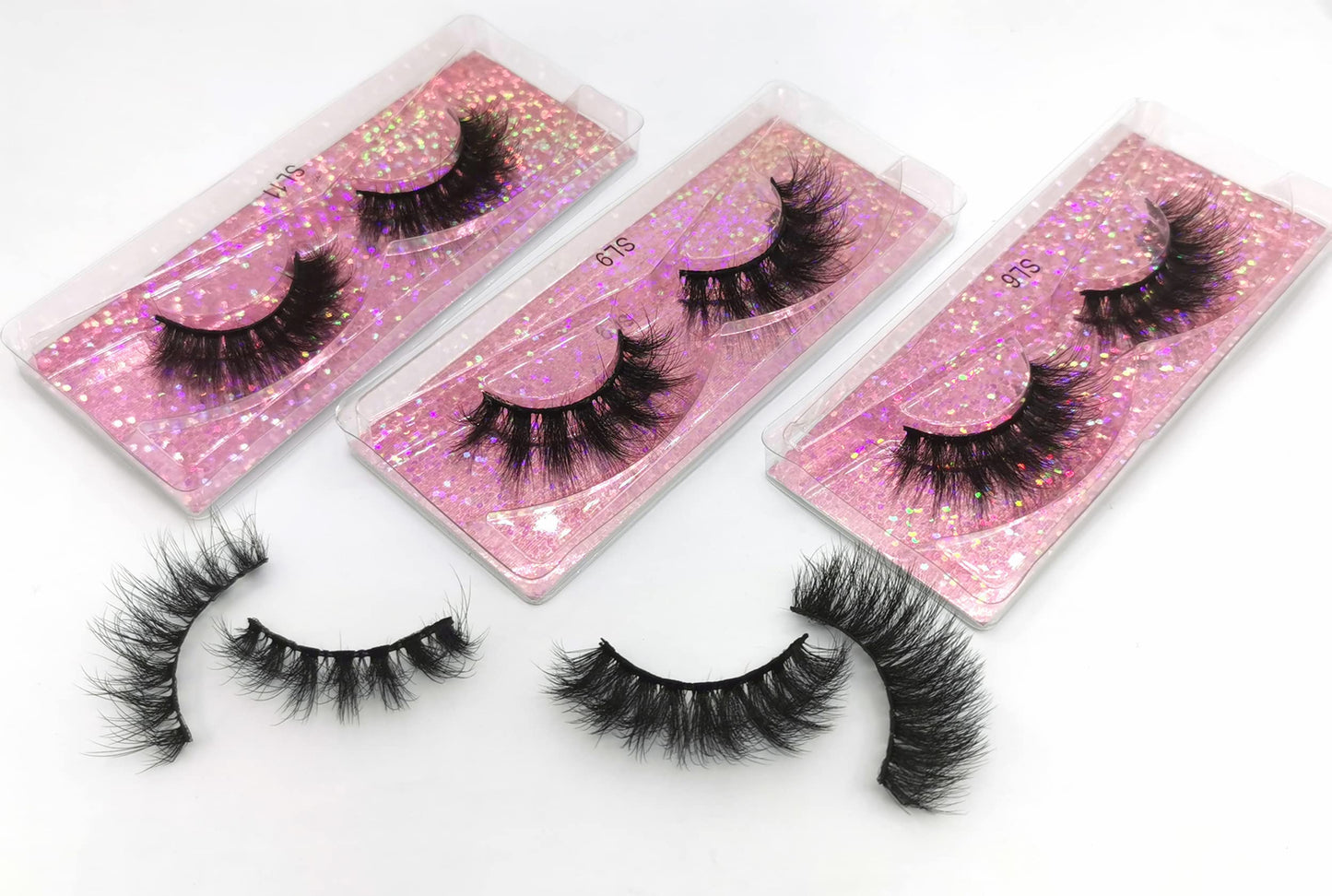Ellazzle 50 Pairs Faux Mink Eyelashes Wholesale Lashes Pack, Lashes Natural Look 16mm-20mm False Eyelashes Pink