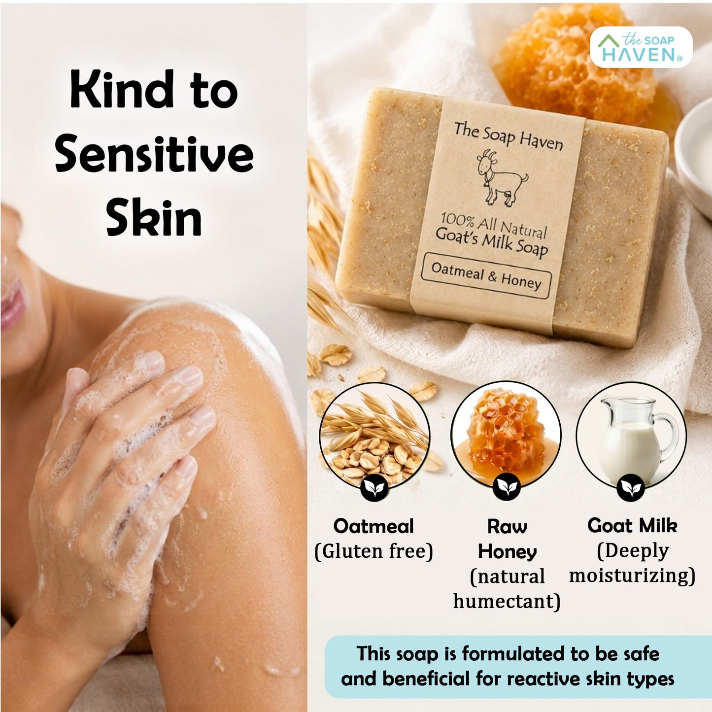 Oatmeal Soap - 4 Oatmeal & Honey Goat Milk Soap Bars, Handmade in USA, All Natural, Unscented, SLS Free, No Parabens
