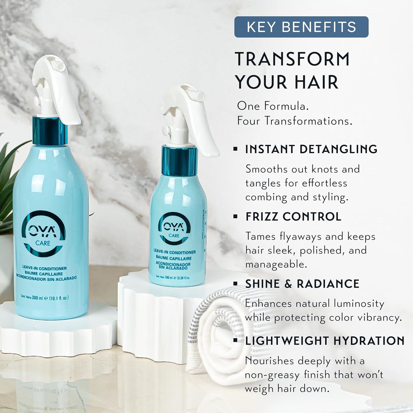 OYA Leave In Hair Conditioner Spray - Hydrating Detangler for Curly & Color-Treated Hair | Argan Oil & Green Tea, 300ml