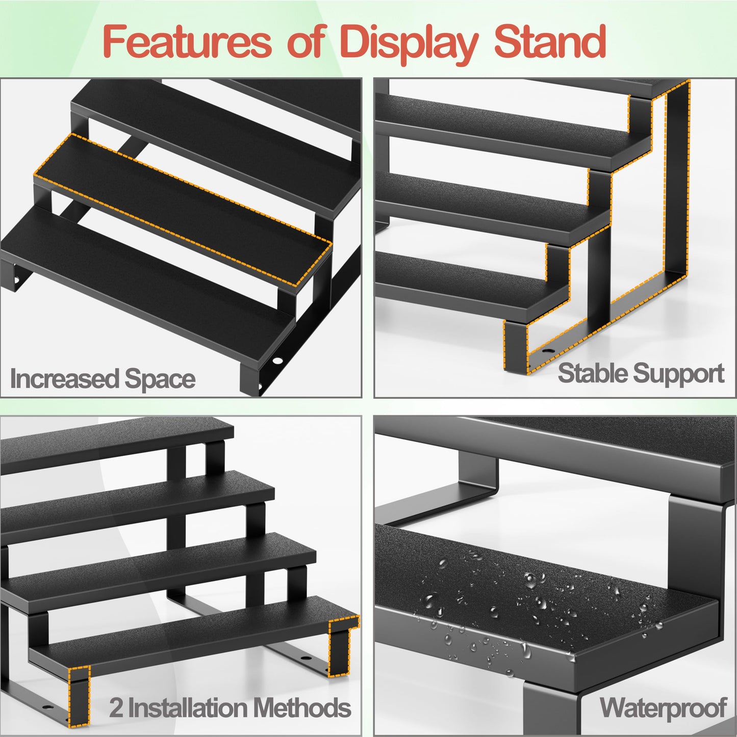 Boulphia 2 Set Black Cologne Organizer for Men, 12 Inch Cologne Stand 4 Tier Perfume Organizer for Dresser, Versatile Step Display Stand Shelf for Fragrance, Skincare, Figurine, Dessert (Wood & Metal)