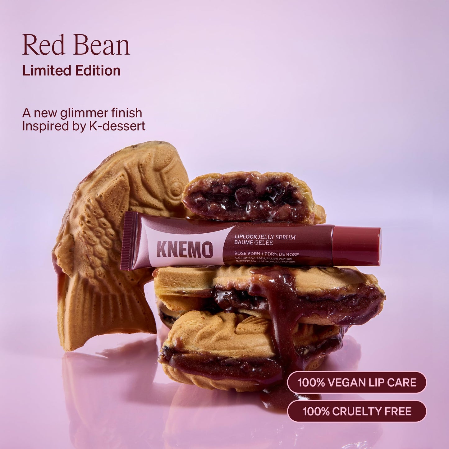 KNEMO LipLock Jelly Serum for Dry Lips, Long-Lasting Hydration & Plumping Gloss with Rose PDRN, Carrot Collagen, Pillow Peptide, Moisturizing Tinted Lip Balm (Red Bean)