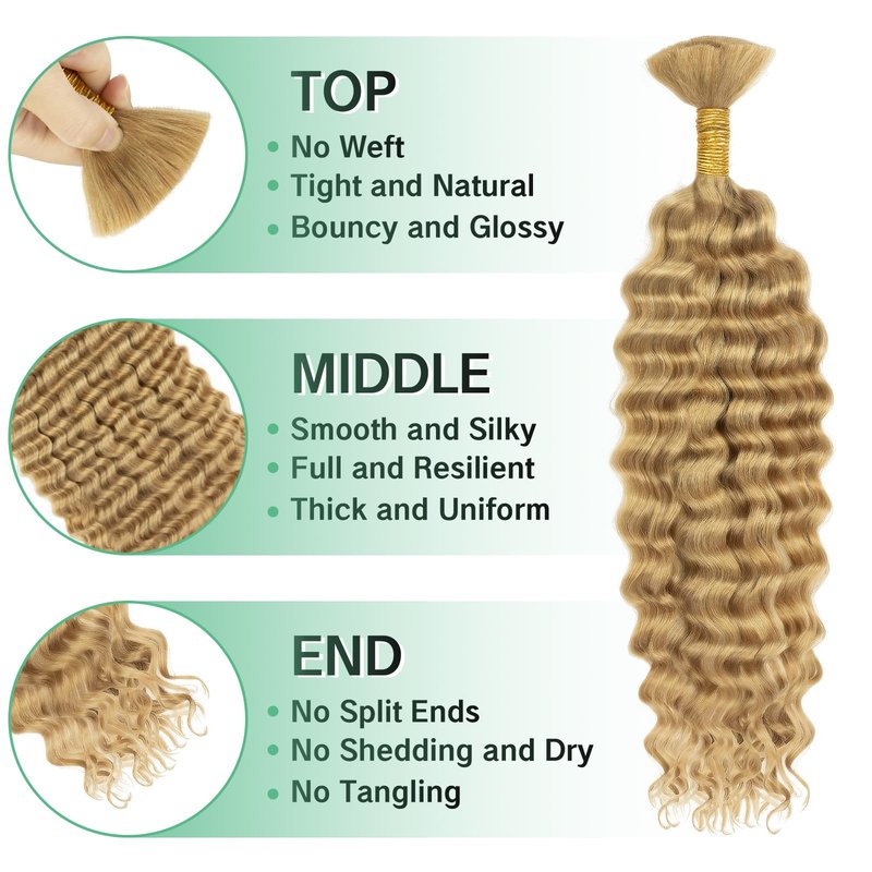 Human Braiding Hair for Boho Braids 120g 3 Bundles Deep Wave Curly Bulk Human Hair for Braiding Knotless Bohemian Natural Color (1B, 24 Inch)