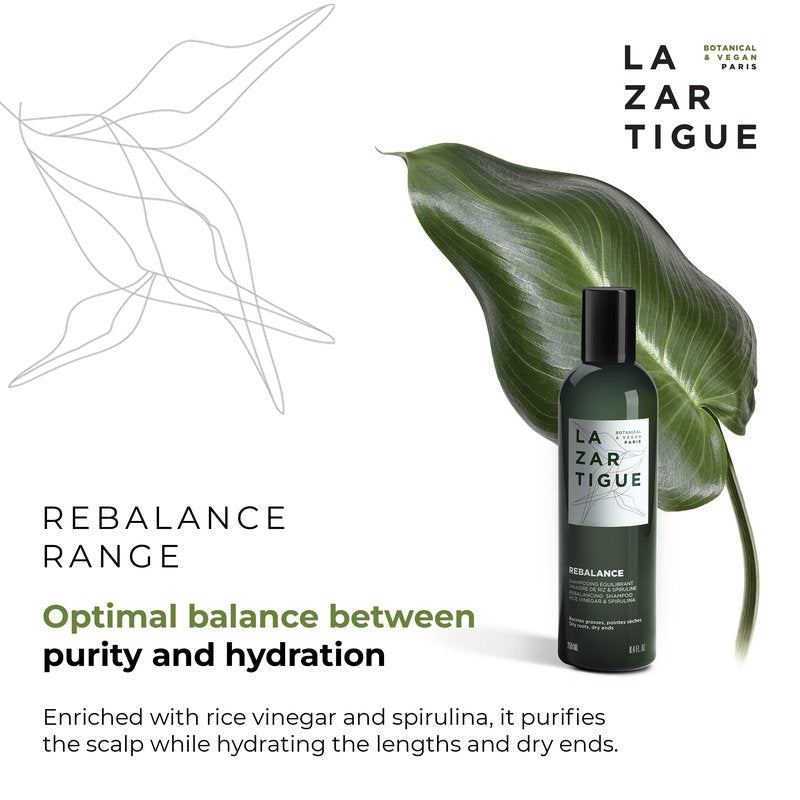 Lazartigue Rebalance Shampoo, Rice Vinegar & Spirulina, Purifies Oily Roots & Balances Moisture, Vegan, Sulfate & Silicone Free, 8.4 Fl Oz