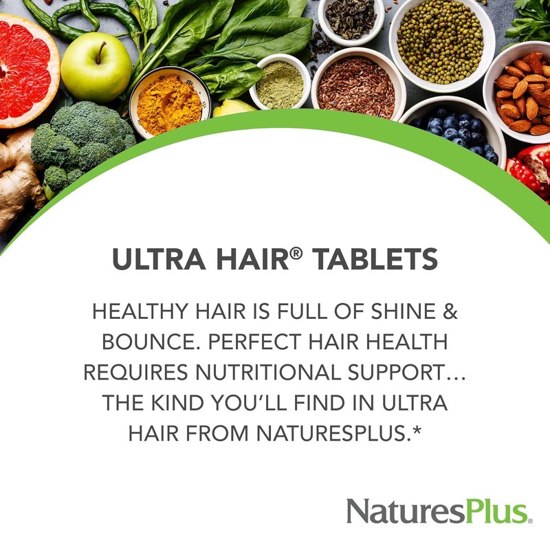 NaturesPlus Ultra Hair Tablets - 90 Sustained Release for Healthy Hair Growth | Gluten-Free, 45 Servings