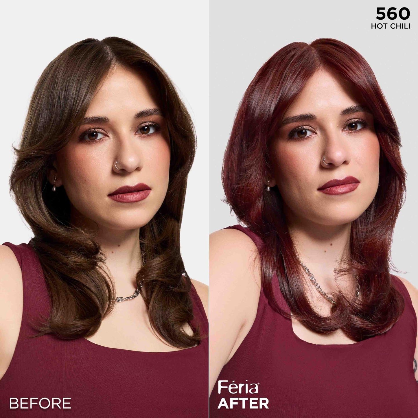 L'Oreal Paris Feria Multi-Faceted Shimmering Permanent Hair Color, High Intensity Hair Dye for 3X Highlights, 560 Hot Chili, 1 Kit