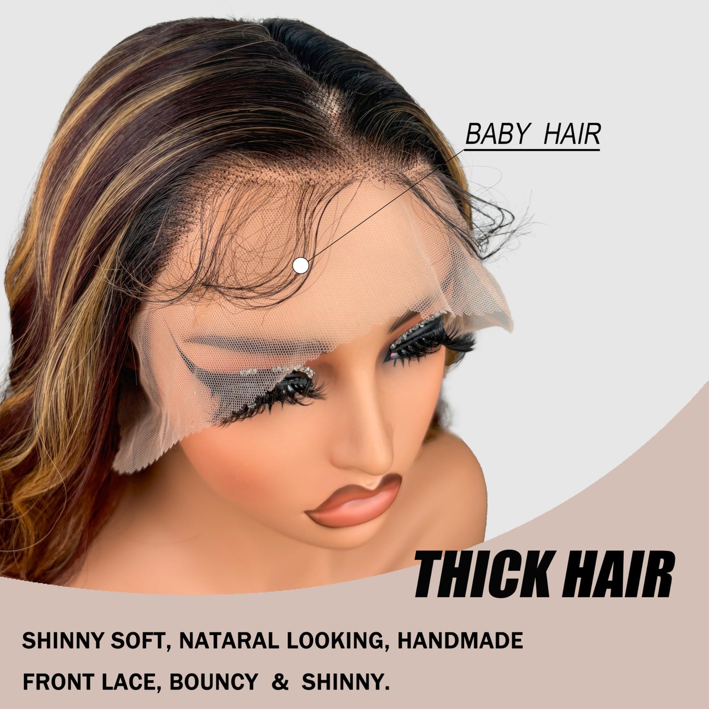 Honey Brown Lace Front Synthetic Wig For women 30 Inch Body Wave 13x4 Lace Front Ombre Brown Highlight wig Heat Resistant Transparent Pre Plucked Hairline with baby hair wig (1B/27/613)
