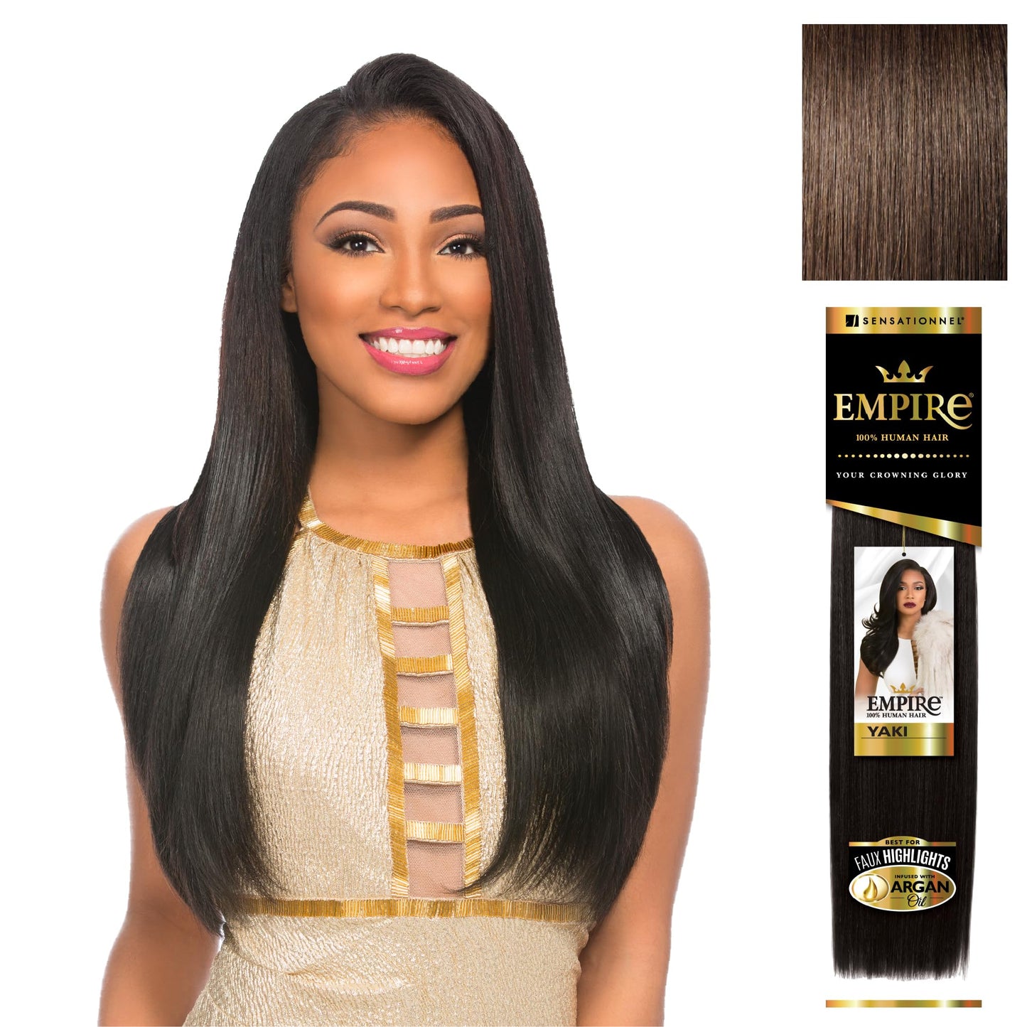 Sensationnel Empire yaki human hair - Tangle Free Weaving for Quick Weave and Sew in Styles for Faux Highlights and Fauxmiddlepart Leave Out - 1 Pack (12 inch, 4 MEDBROWN)