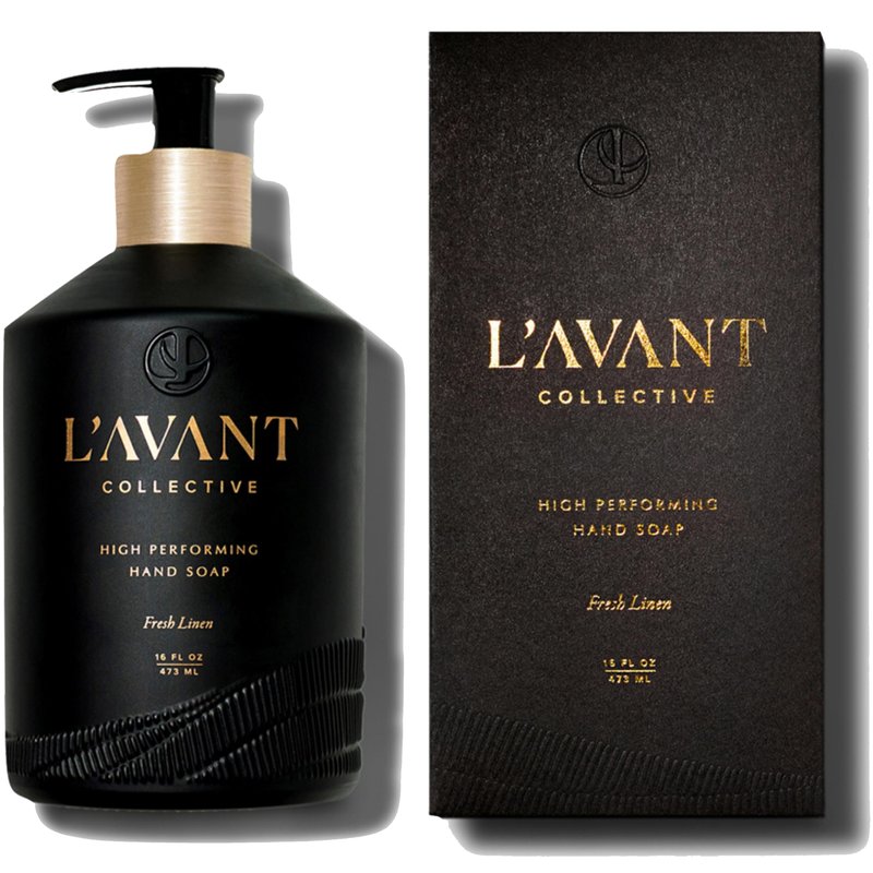 L'AVANT Collective Natural Luxury Hand Soap | Plant-Based, Non-Toxic & Moisturizing, Safe for Kids & Pets, Refillable Glass Bottle with Pump, 16 Fl Oz, Bathroom & Kitchen | Fresh Linen