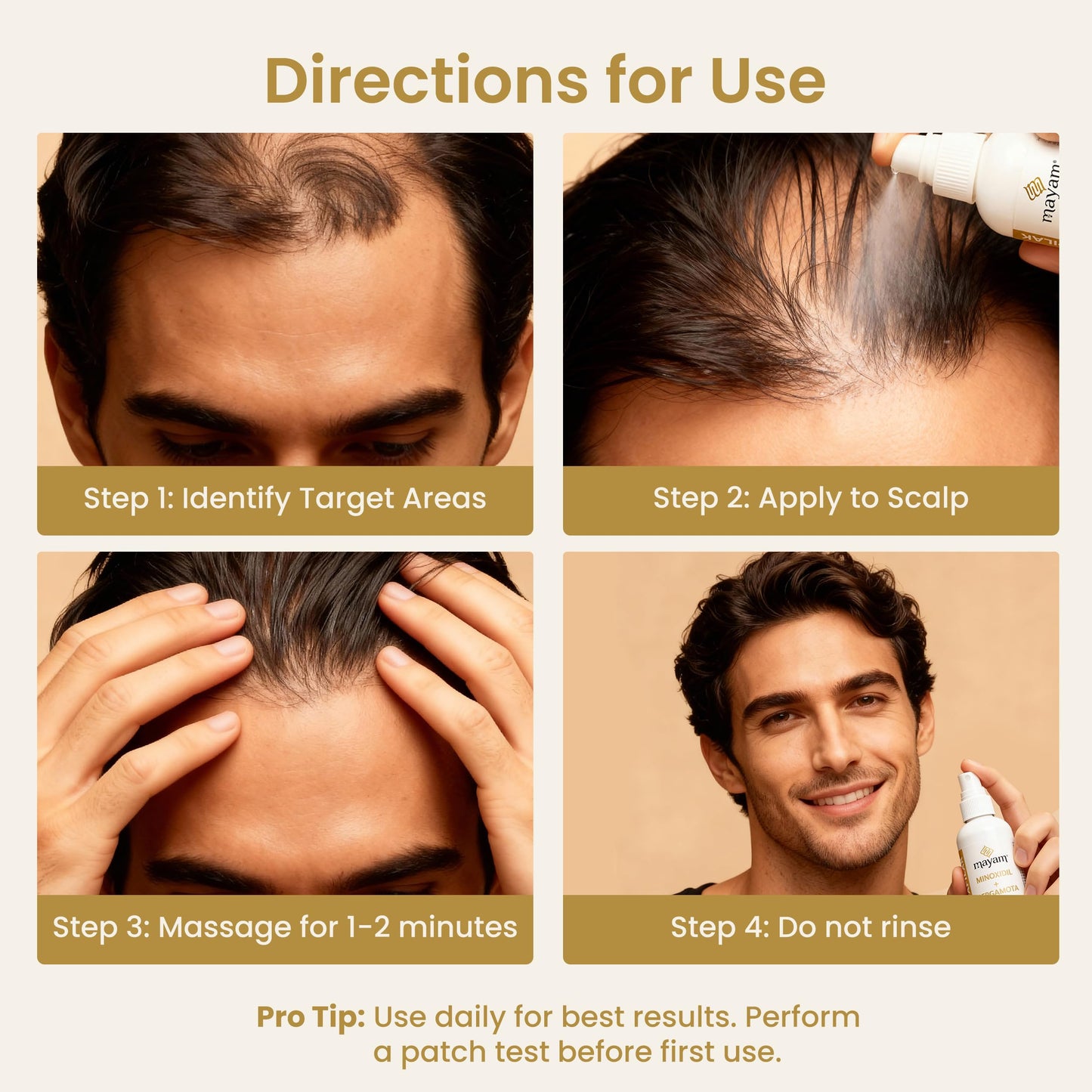 Mayam Beauty Minoxidil 5% Hair Regrowth Treatment Spray – Hair Growth Spray for Thinning Hair & Receding Hairline – Lightweight Leave-In Scalp Treatment with Bergamota – 125ml (4.2 fl oz)
