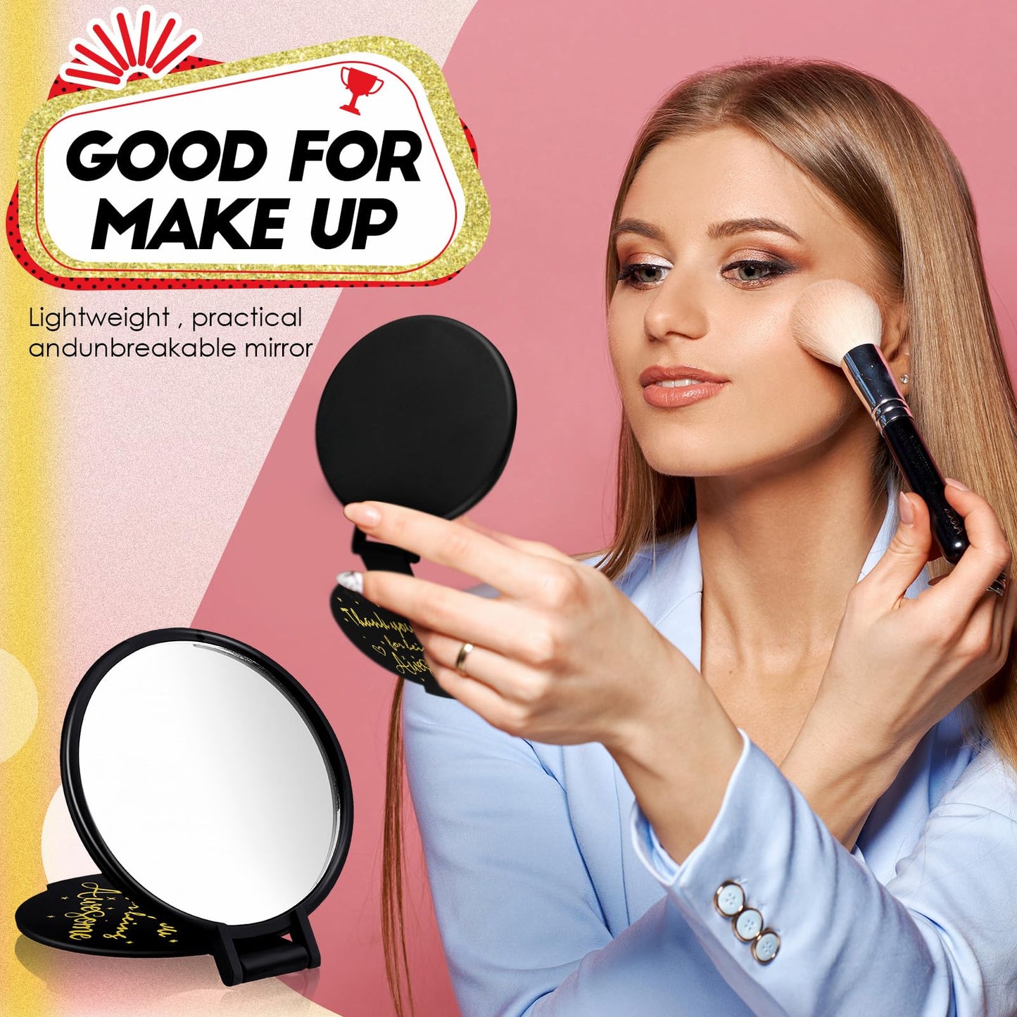 Huwena 100 Pcs Inspirational Compact Mirror Bulk Mini Gifts Women Round Purse Pocket Mirror, Mothers Day Employee Appreciation Gifts, Wedding Party Favors for Guests(Black,Thank)