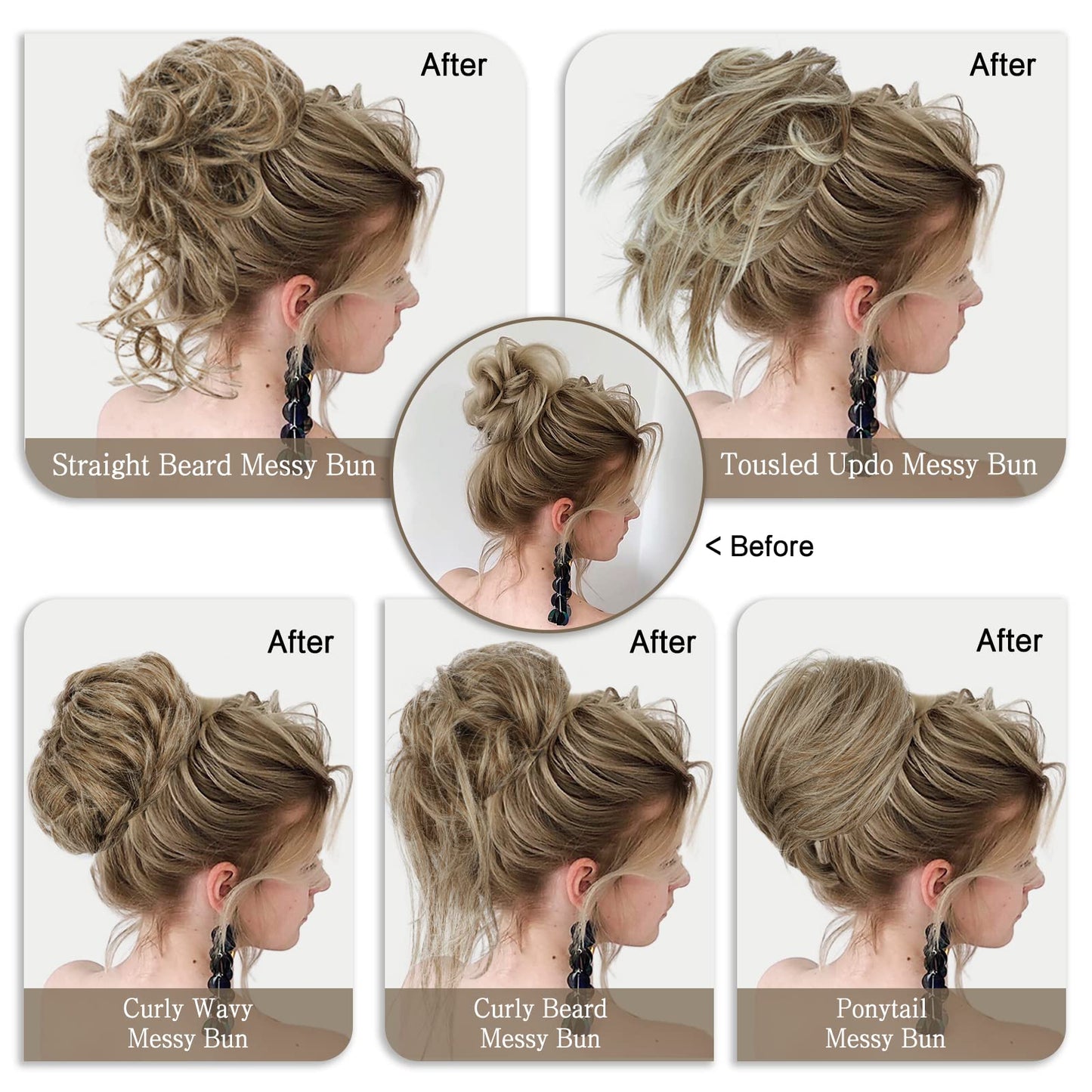 HMD 5 Pieces Messy Hair Bun Hairpiece Tousled Updo for Women Hair Extension Ponytail Scrunchies with Elastic Rubber Band Long Updo Messy Hairpiece Hair Accessories Set for Women（18TH85）