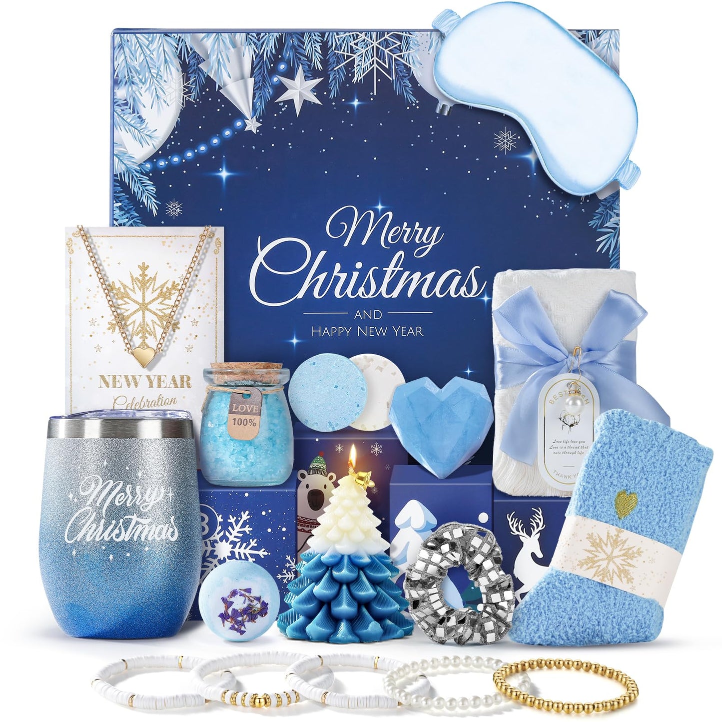 Joyliss Christmas Gift Baskets for Women, Christmas Advent Calendars 2025 for Adult Women and Teen Girls, Luxury Spa Self Care Christmas Gifts Basket Countdown Calendar for Mom Wife Girlfriend Blue