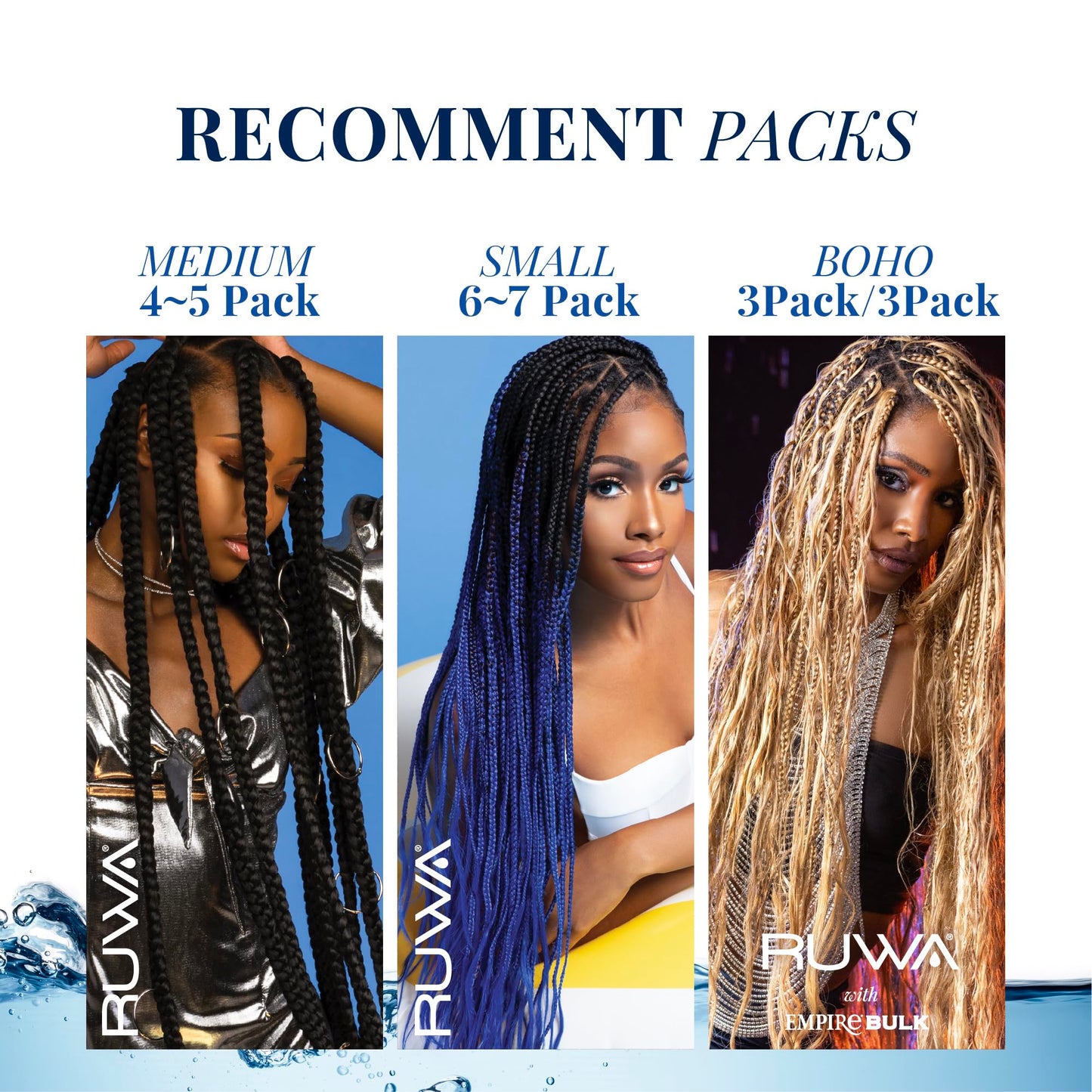 Sensationnel Ruwa prestretched braiding hair - 3x 48 inch water repellent kanekalon fast dry synthetic sports itch free (5 pack, 1 JETBLACK)