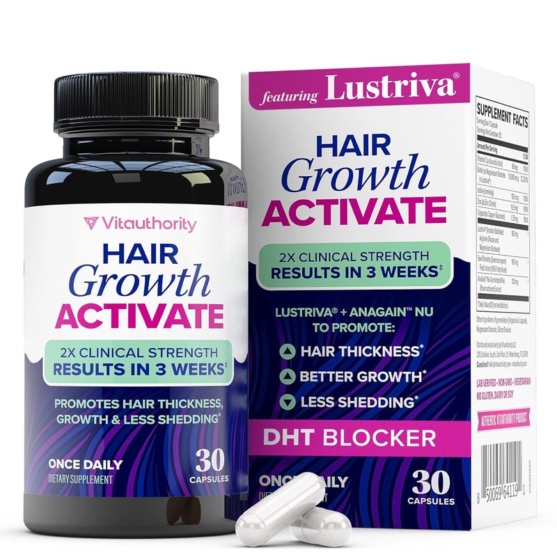 Lustriva Hair Growth Supplement - DHT Blocker Vitamins for Thicker, Fuller Hair | Biotin, Saw Palmetto, Zinc & Copper | 30 Capsules
