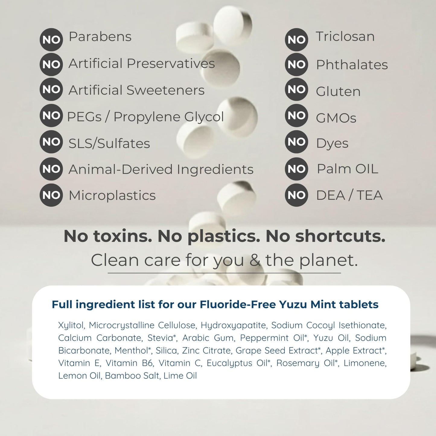 Tidalove Citrus Yuzu Mint Fluoride-Free Toothpaste Tablets with Nano Hydroxyapatite | Natural Whitening, Enamel Strengthening, Plastic-Free & Travel-Friendly (4 Month Refill)