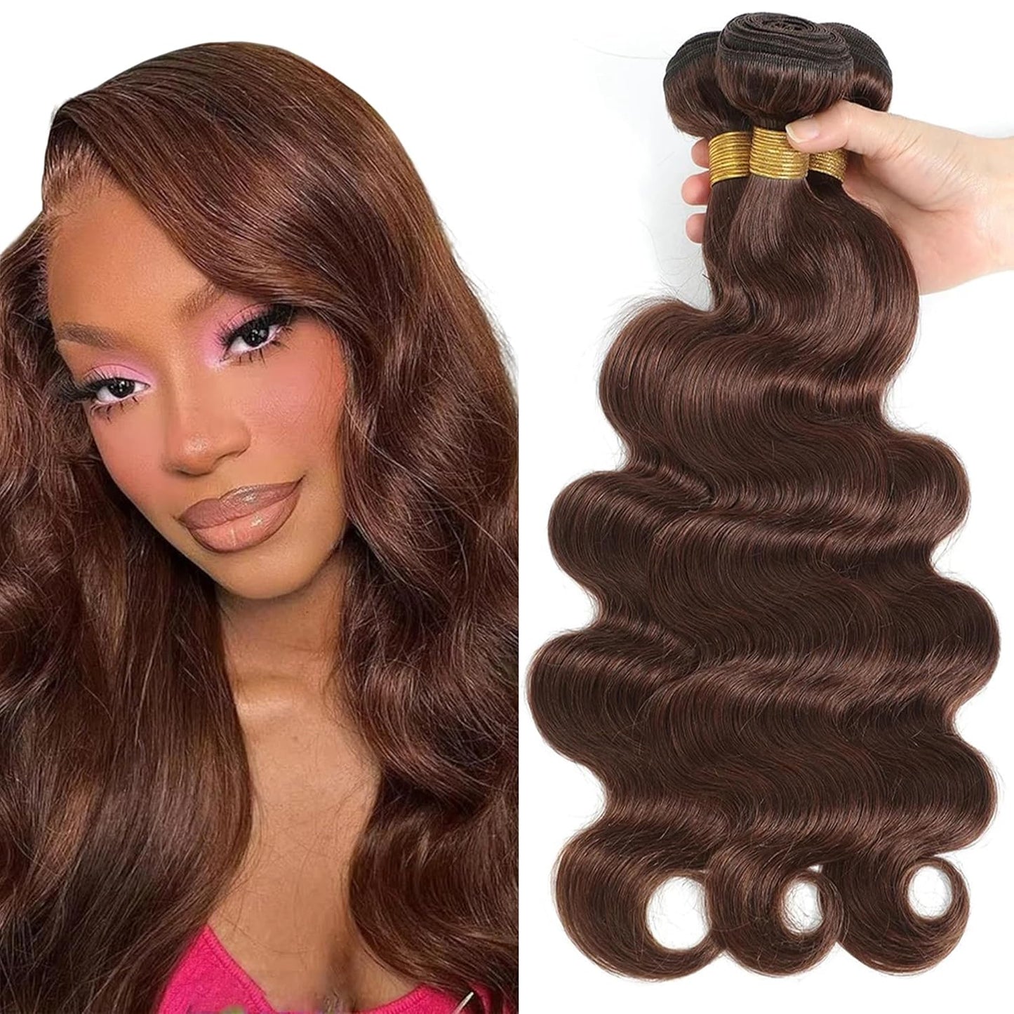 Dark Brown Body Wave Hair Bundles - Unprocessed Virgin Human Hair Extensions | 12-16 Inch, 100G Each