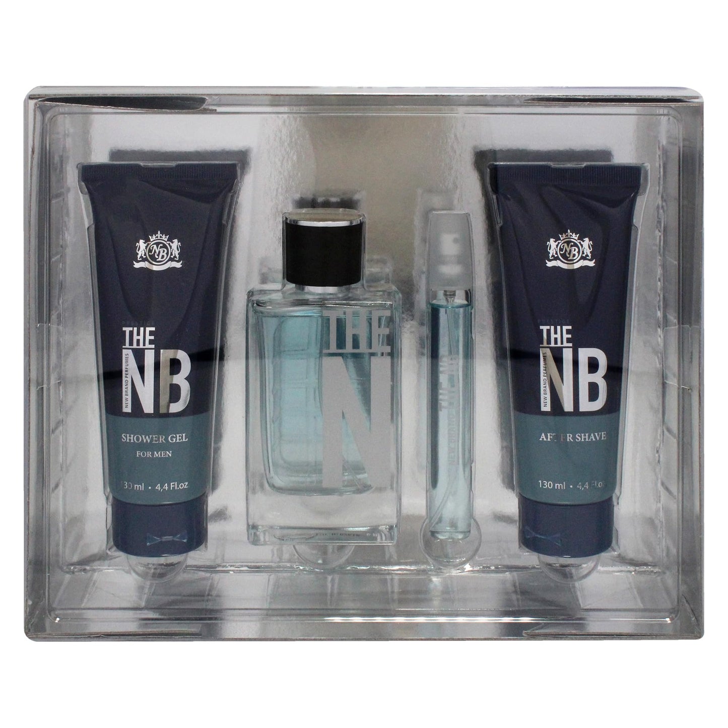 New Brand Prestige The NB 4 Pieces Gift Set for Men, (3.3 Ounce Eau de Toilette Spray + 4.4 Ounce Shower Gel + 4.4 Ounce After Shave Balm + 0.5 Ounce Eau de Toilette Mini Spray)
