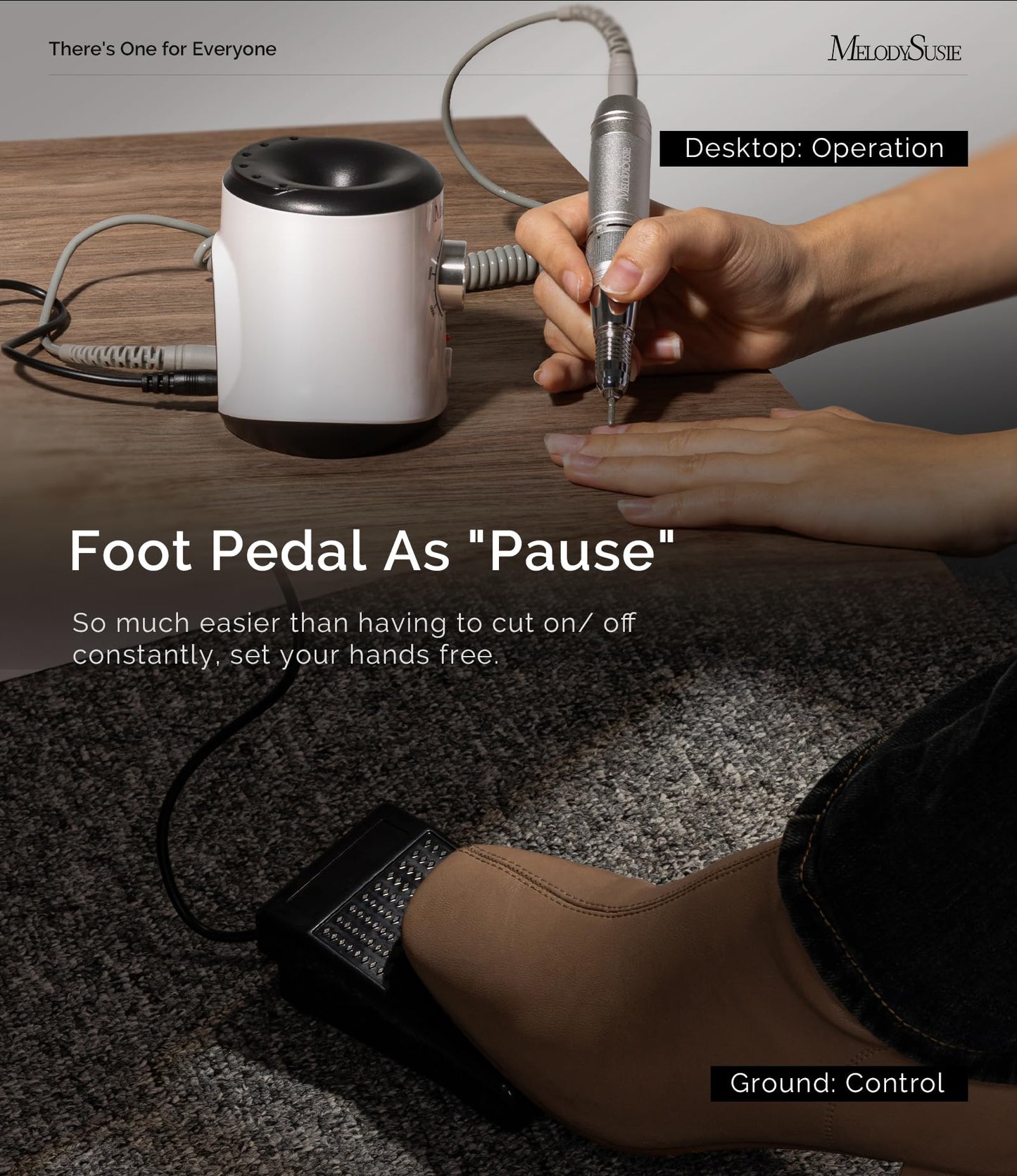 MelodySusie Multifunctional Desktop Nail Drill with Foot Pedal, SC320I 30000RPM E-File with Bit Holders & Elegant Design for Manicure Trimming, Shaping & Gel Removal, Ideal for Nail Artists & Home Use