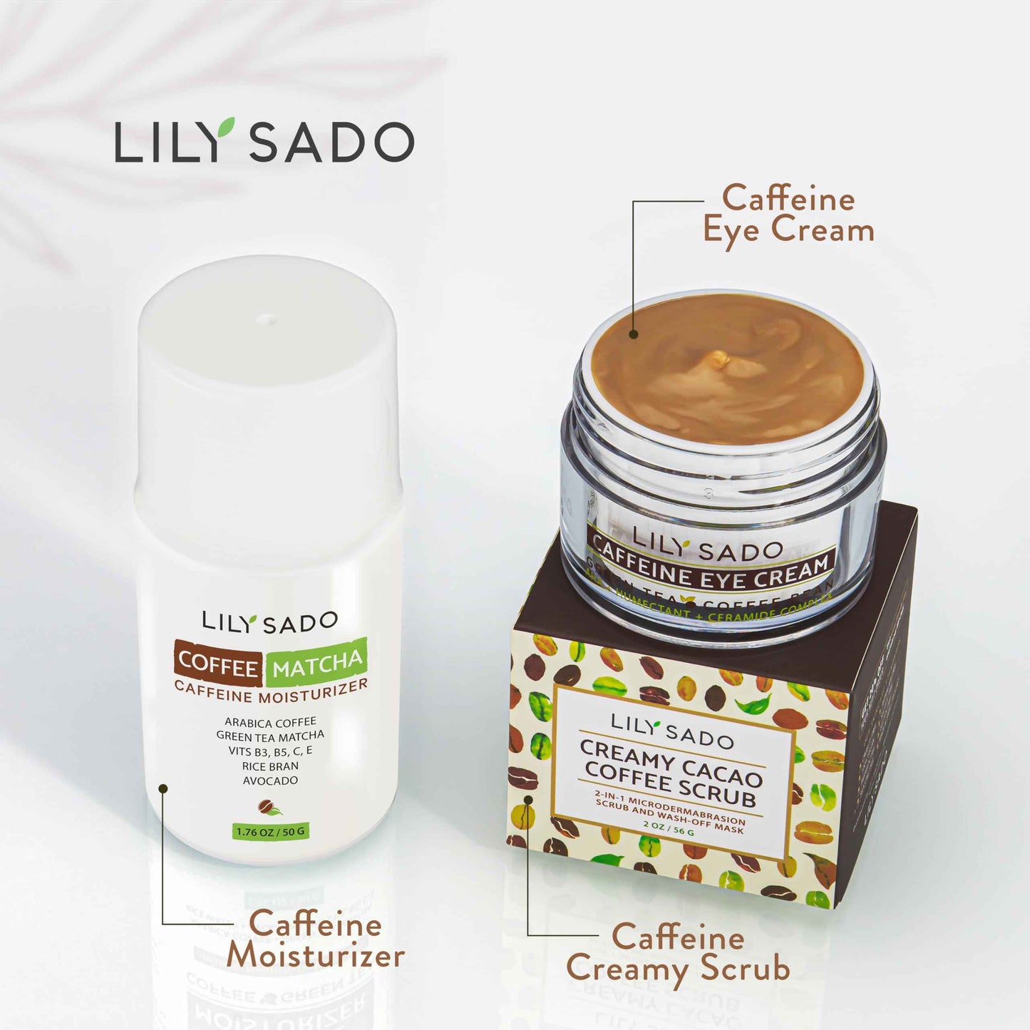 LILY SADO TEA+C™ Coffee & Matcha Face Moisturizer - Natural Vegan Caffeine Facial Cream w Green Tea & Arabica Coffee Beans - Best Antioxidant, Anti-Wrinkle Moisturizing Lotion - Softens & Firms