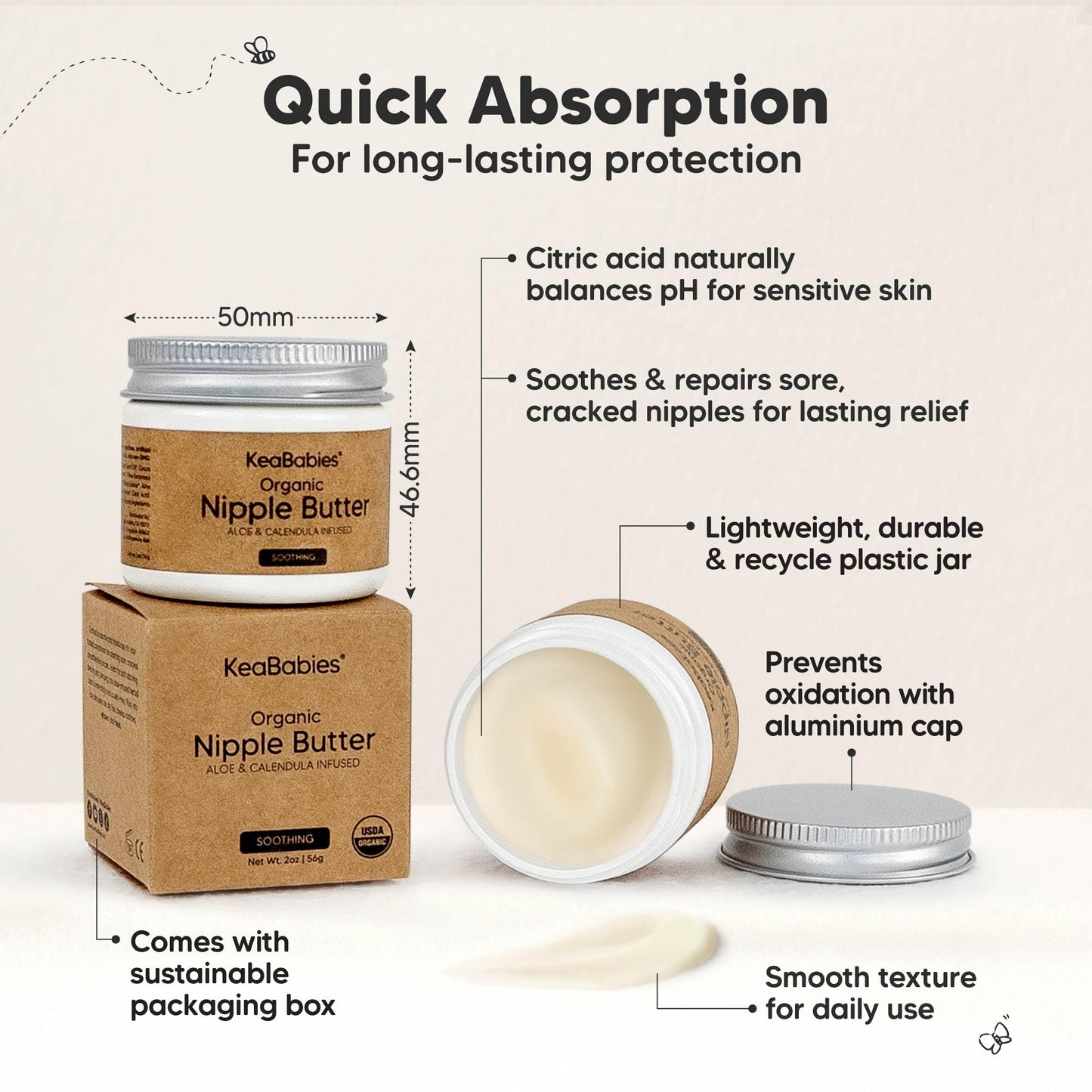 Organic Nipple Butter for Cracked, Sore, Relief - Nursing Nipple Cream Safe for Breastfeeding, 100% Natural Clean Breast Cream, Non Lanolin Balm, Mom Postpartum Breastfeeding Essentials,2oz (Soothing)