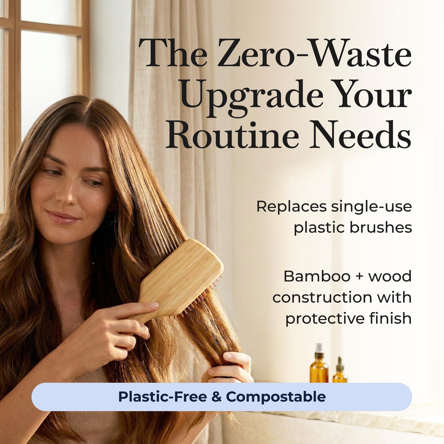 ZWS Bamboo Hair Brush, Wooden Hairbrush for Static & Frizz-Free Styling, Natural Scalp Massage Detangling Brush with Eco-Friendly Bristles for All Hair Types, Travel Friendly Beauty Tool
