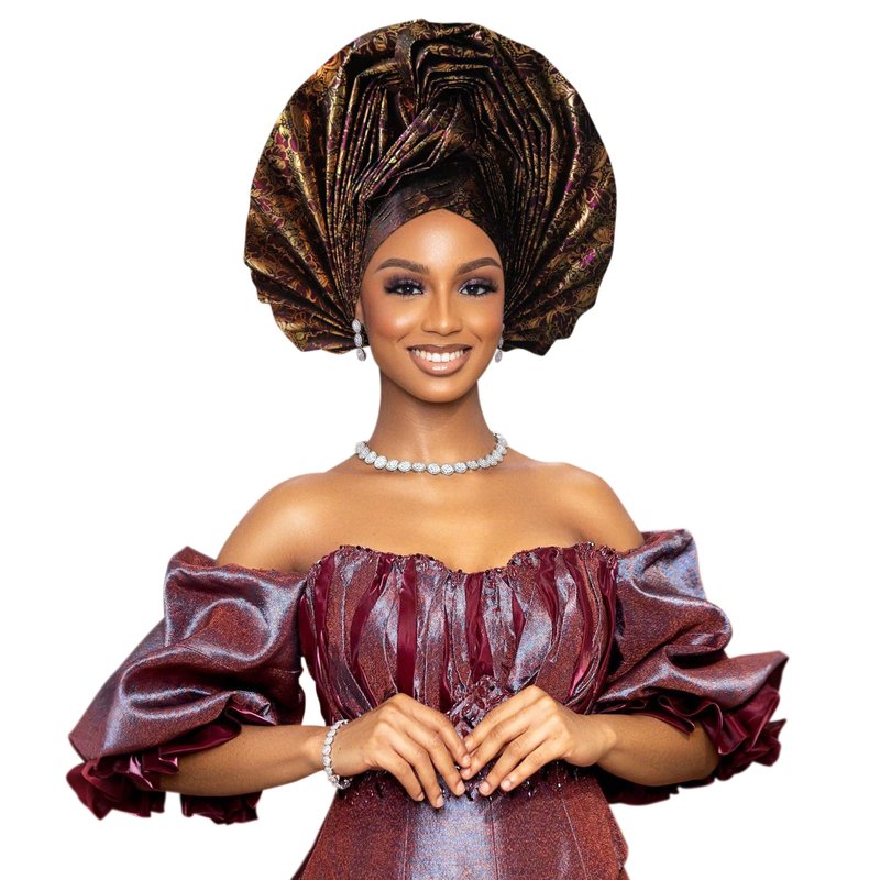 Nigerian Women's hat Folding African Headscarf hat,African headpiece Auto Gel Headwear,Suitable for Weddings (Wine Red 2, One Size)