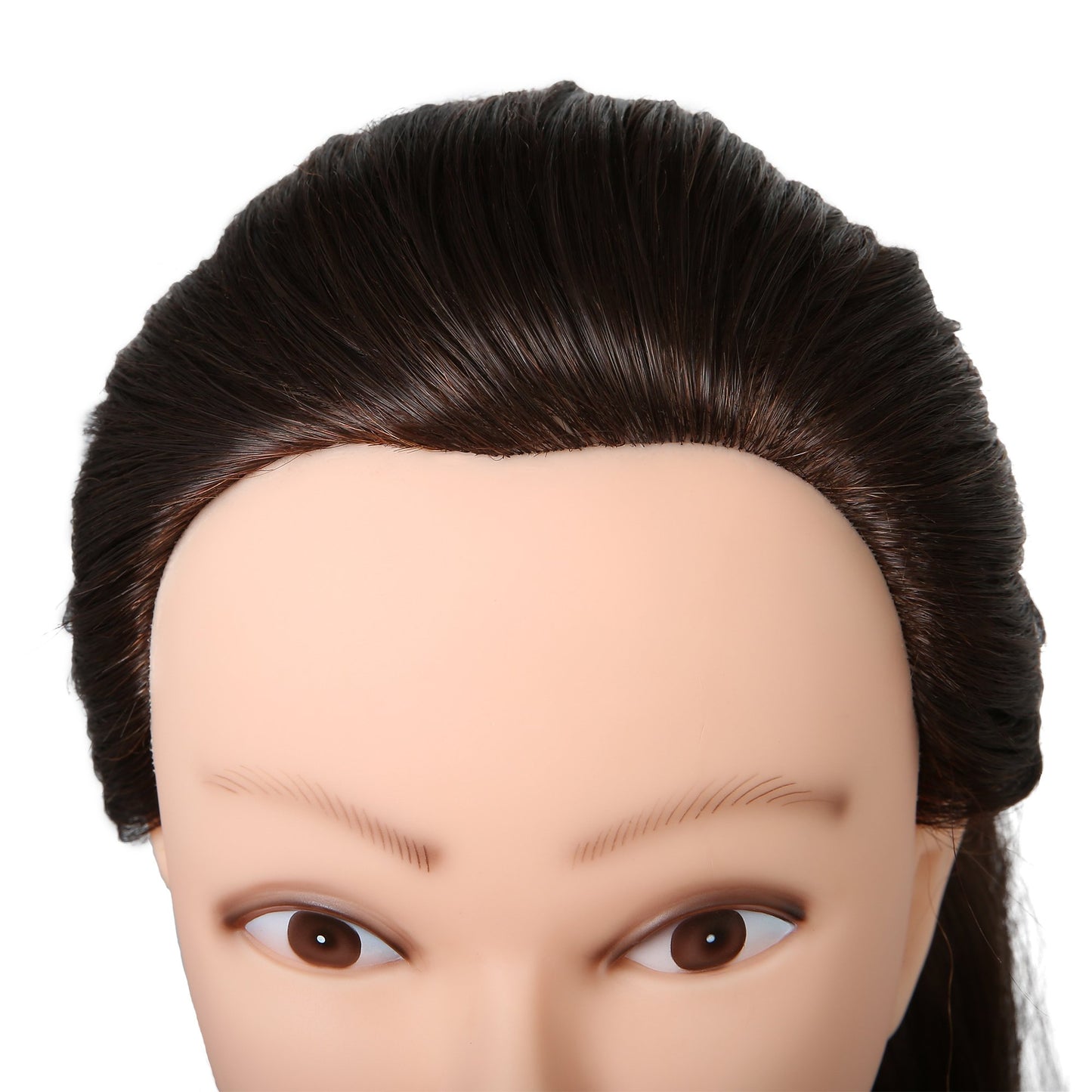 26"-28" Long Hair Mannequin Head with 60% Real Hair, Hairdresser Practice Training Head Cosmetology Manikin Doll Head with 9 Tools and Clamp - #4 Brown, Makeup On