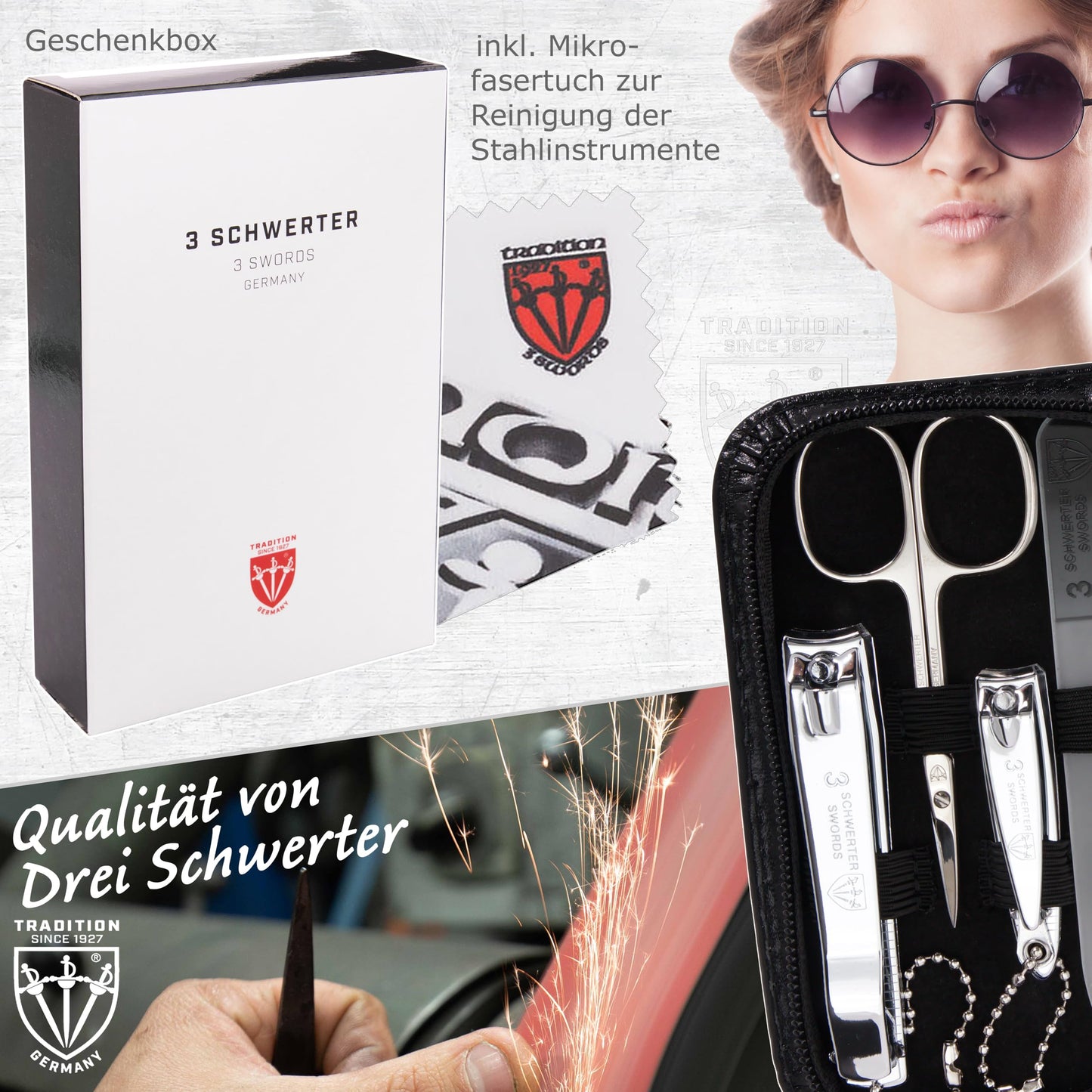 3 Swords Germany Solingen Manicure Pedicure Set Nail Care Kit Made in Germany
