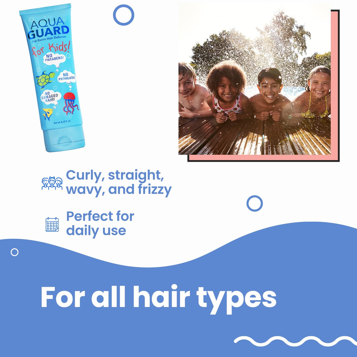 AQUA GUARD Pre-Swim Hair Defense For Kids | Chlorine Hair Shield + Easy Comb-Through | Made in California | Color Safe, Leaves Hair Smelling Great | 8.45 oz