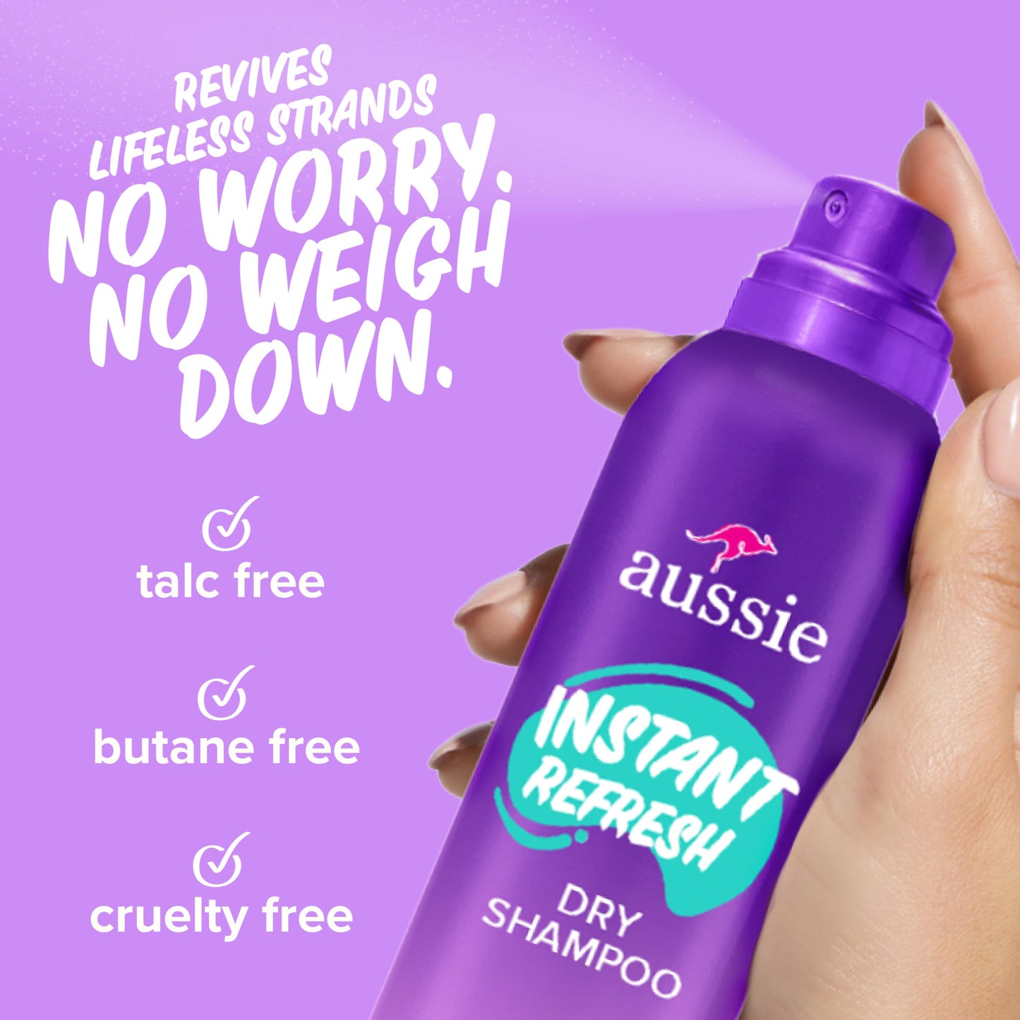 Aussie Instant Refresh Dry Shampoo, Original Clean, Talc-Free, Butane-Free, for Straight, Wavy and Curly Hair, 4.9oz