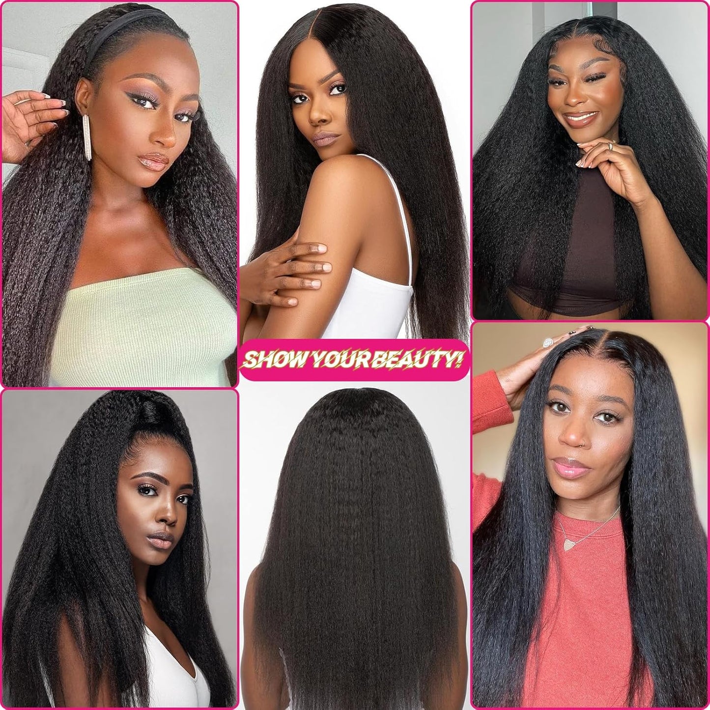 Real Human Hair Clip In Extensions - 20 Inch Kinky Straight, 120g, Full Head, Natural Black